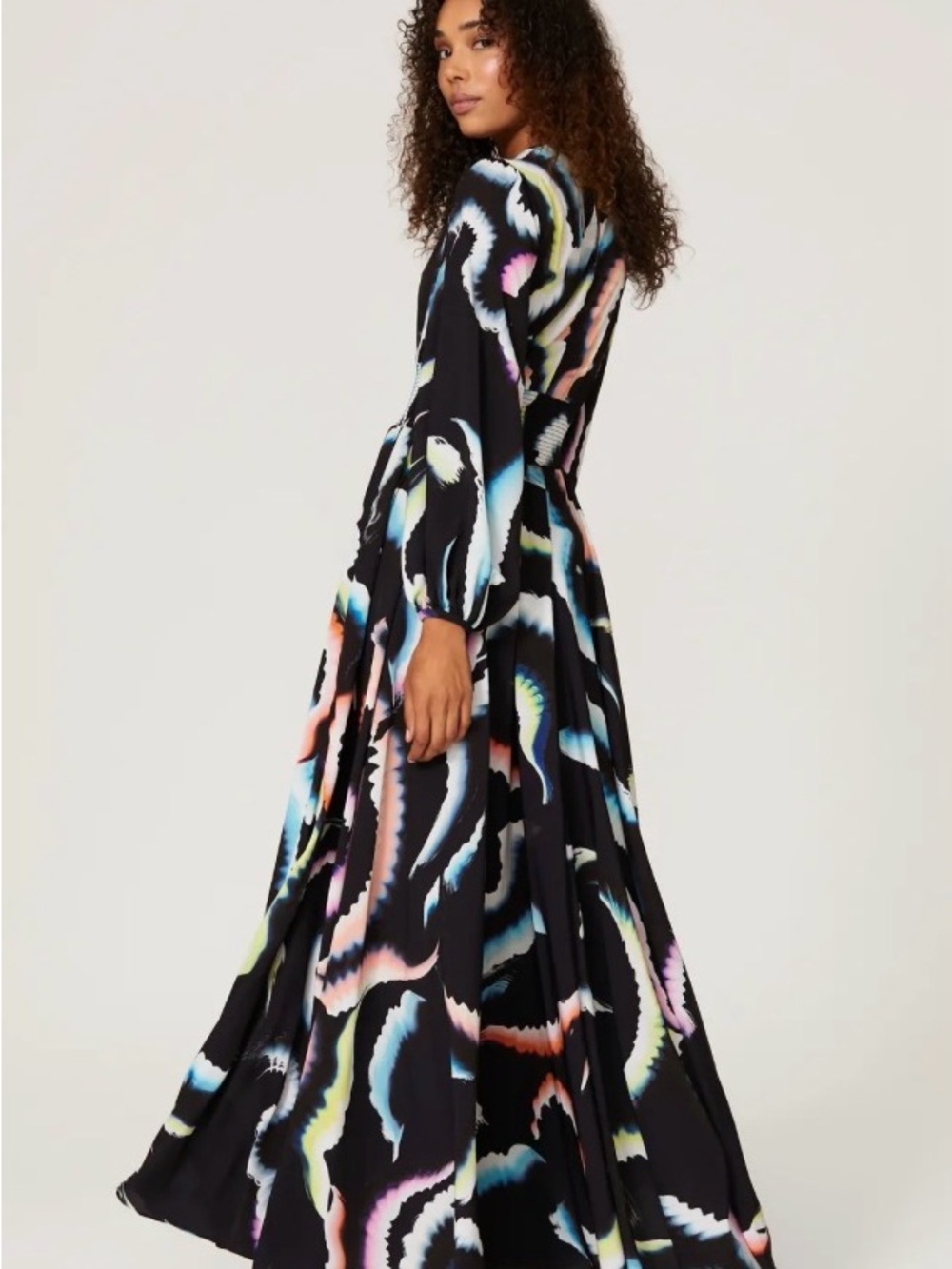A.L.C. Black Maxi Dress with Multicolor Wave Print - Picture 6 of 10